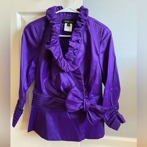 Tadashi Shoji faux wrap blouse in a gorgeous royal purple. Size 12. Zipper back.